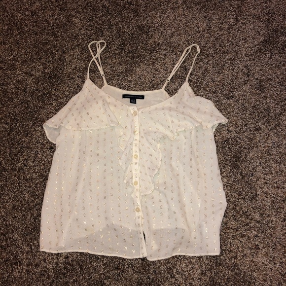 american eagle white ruffle button down tank top - Picture 1 of 3